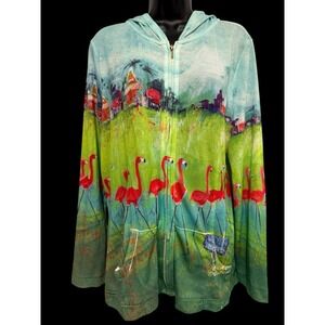 Leoma Lovegrove Womens Hoodie L Tropical Flamingo Green Beach Core Multicolor